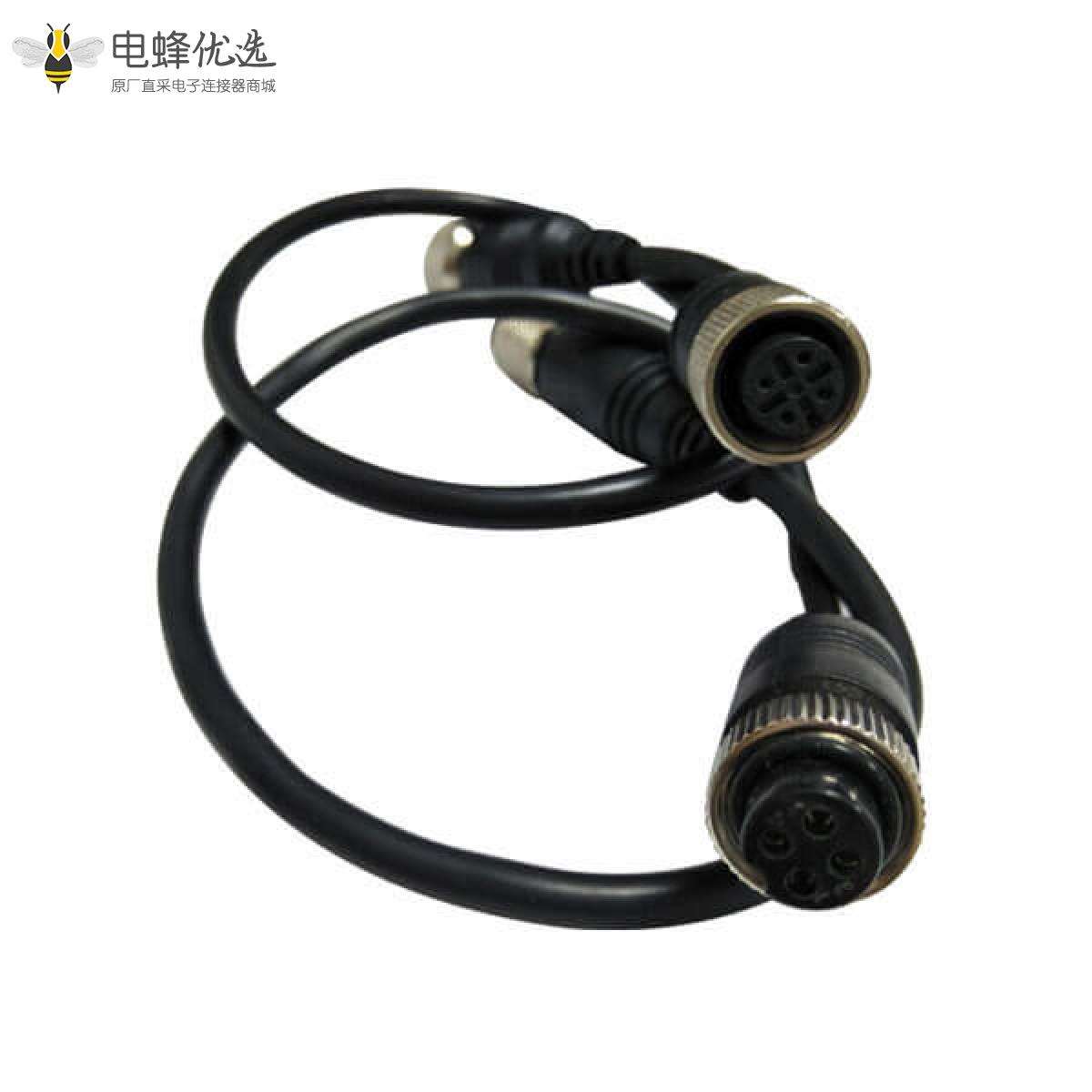 M12 4P防水接头母头转GX12 4PIN 母头注塑线30CM