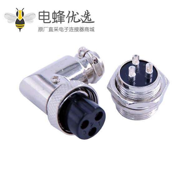 GX16 3芯弯式连接器母头公座板端接线