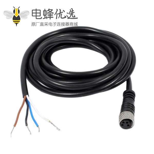 M8连接器直头公头注塑成型线A型4芯母头连线1米24AWG