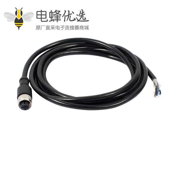 M12连接器5p A型 母直头成型式带线航空插头不锈钢螺丝防水连接器