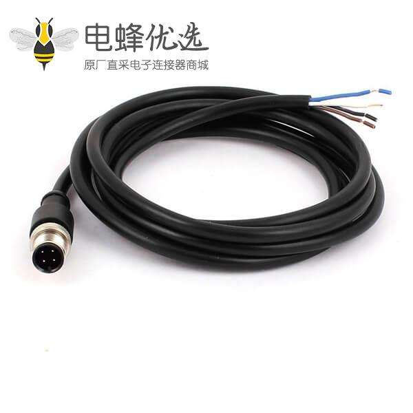 注塑线M12-4P直头公头单边注塑连接器接头2M