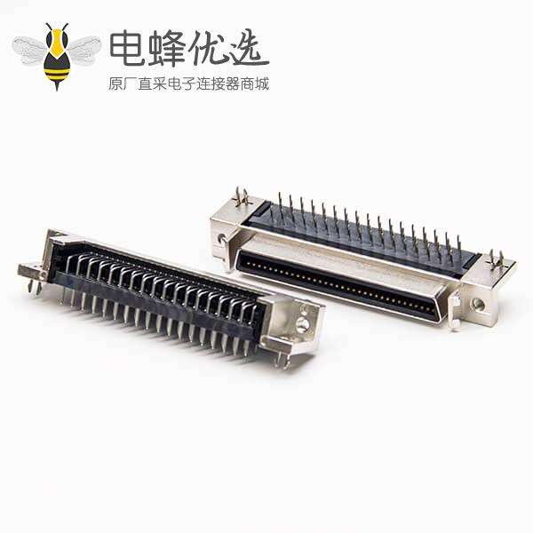 68针scsi连接器弯式90度母头穿孔式接PCB板