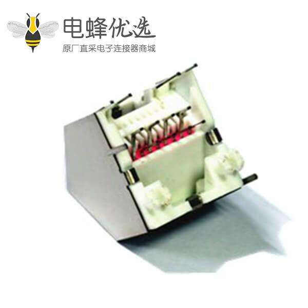 45度RJ45以太网母座8P8C带屏蔽带灯