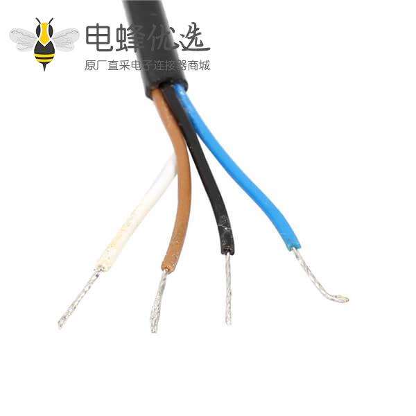 M12连接器 4pin公弯头A型编码预铸式带线型防水插头单边线AWG22 1M