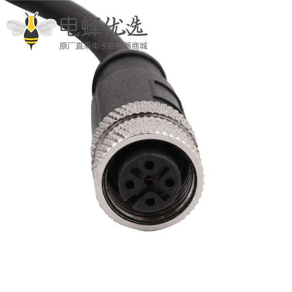 M12连接器5P A型 公弯头成型式带线1.5M航空插头防水连接器