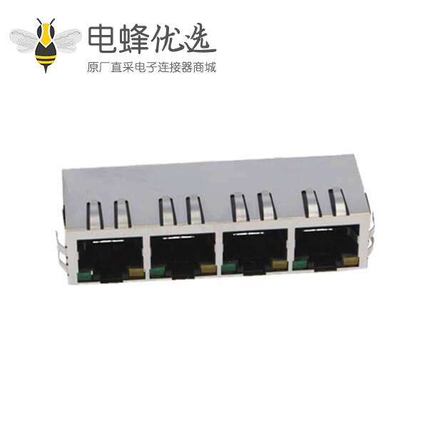 带弹片RJ45连接器4口单层屏蔽带灯
