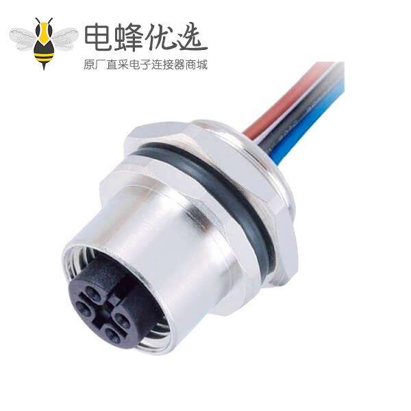 M12连接器 5pin 母头后锁带线型板端插座带线1M