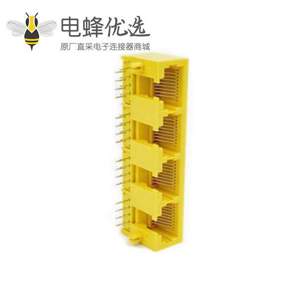 RJ45网络接口插座母座四联口全塑90度8P8C 1*4 不带灯