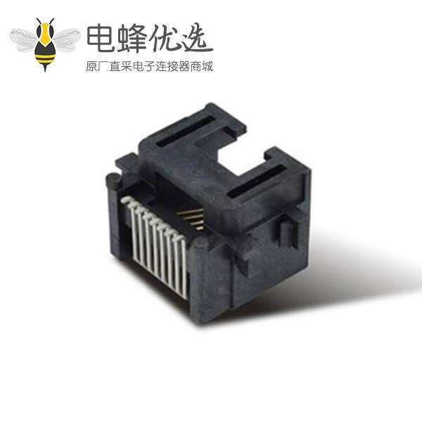 网线插座RJ45沉板8P8C母座网络连接器SMT全塑黑色不带灯