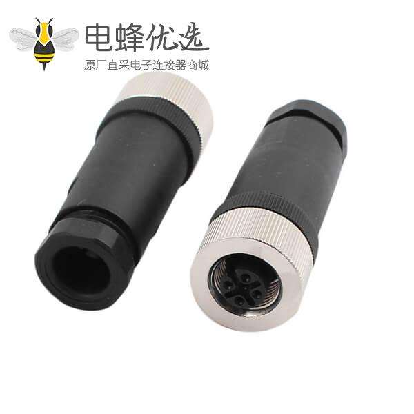 M12连接器5芯母头锁螺钉型塑料壳体航空插头