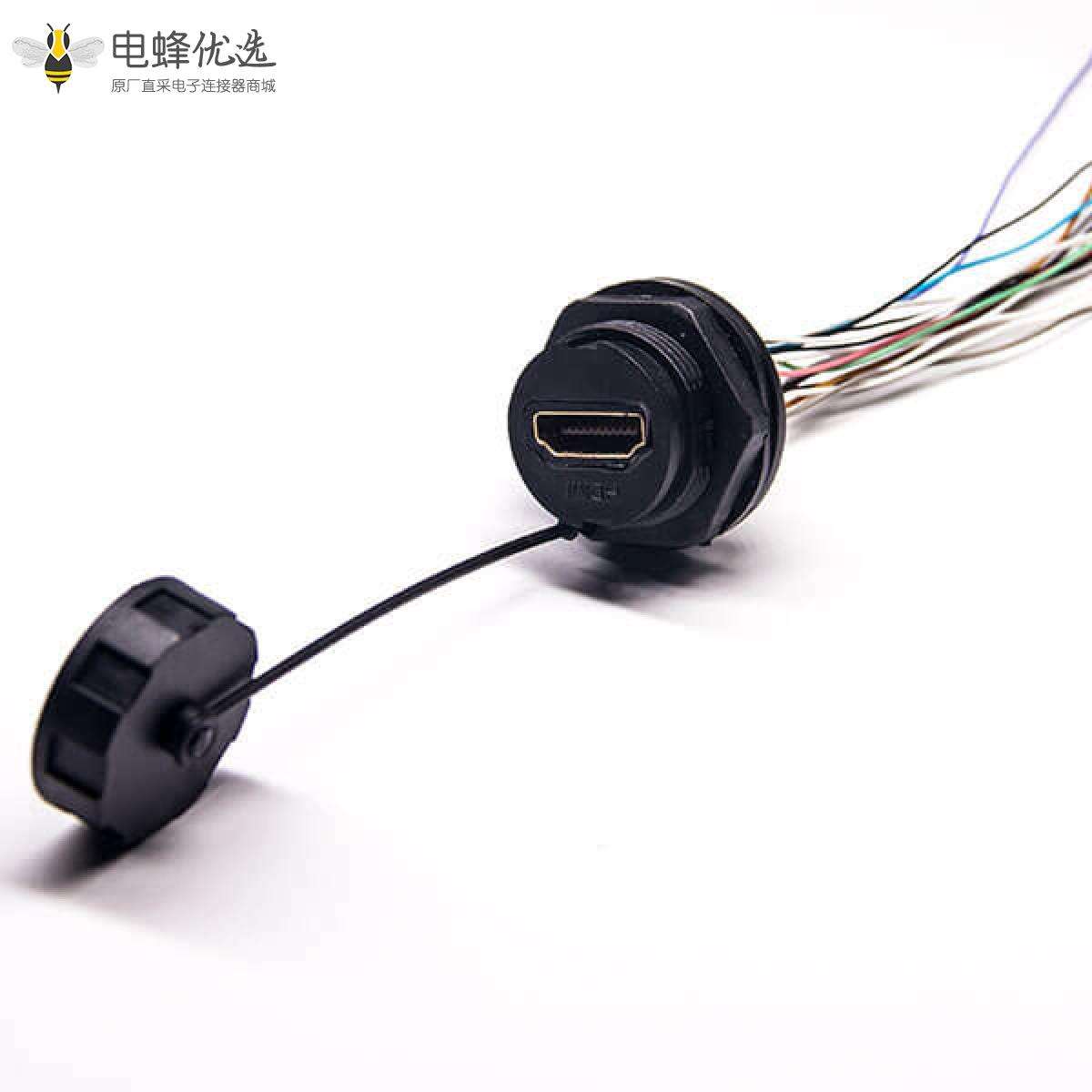 防水HDMI板端接头带线19p母座防水等级IP65 IP67