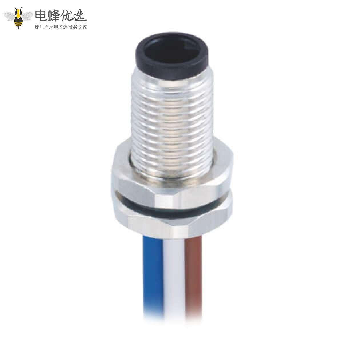 M5航空传感器防水圆形连接器M5 4芯前锁公插座焊线式接25CM 26AWG线