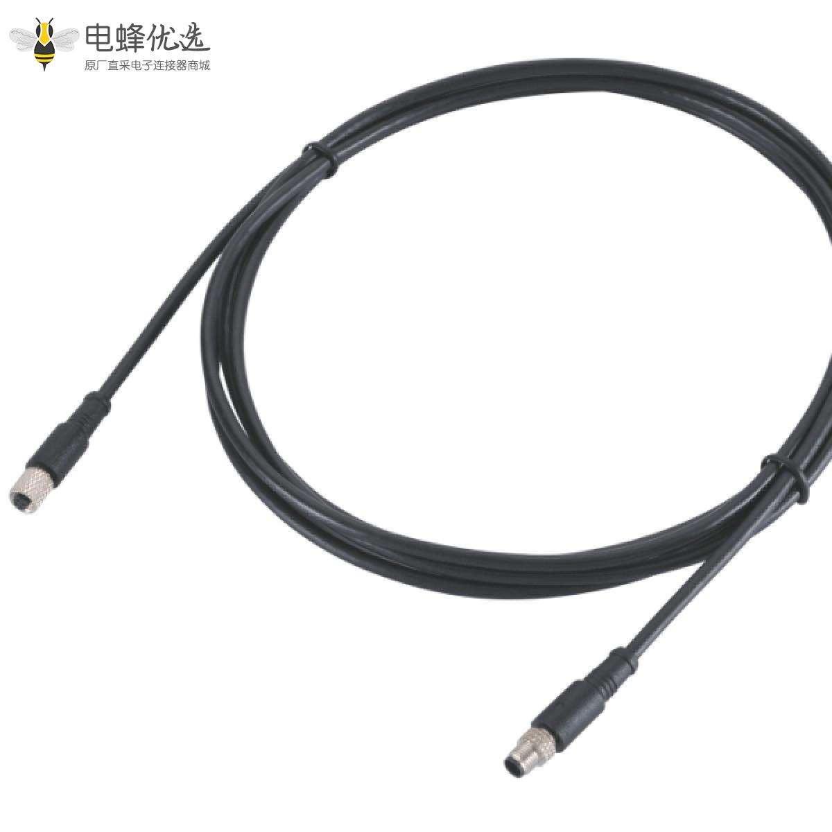 M5注塑线材防水M5 4芯母头转4芯公头延展线1米26AWG