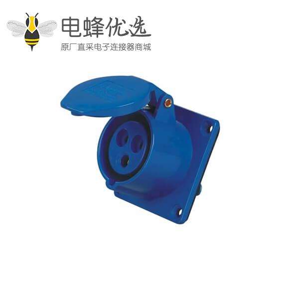 工业连接器暗装直座蓝色3芯16A 220V IP44