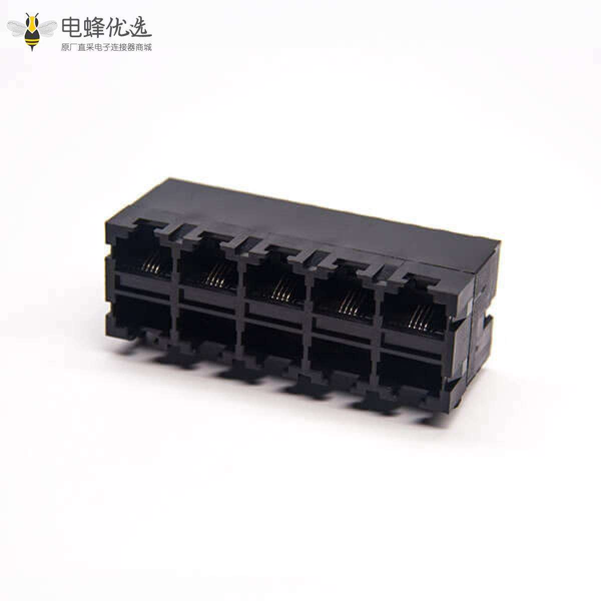 黑色塑料rj9插座2x5穿孔式不带屏蔽