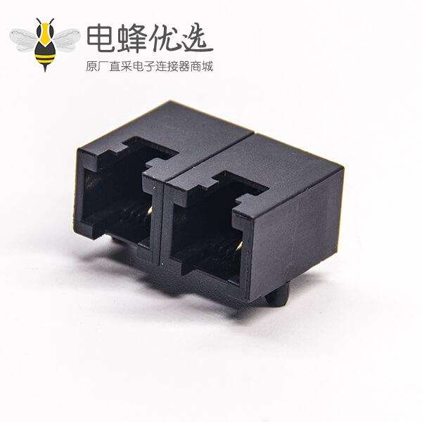 rj11双口1*2弯式6p2c模块化连接器黑色全塑外壳插板