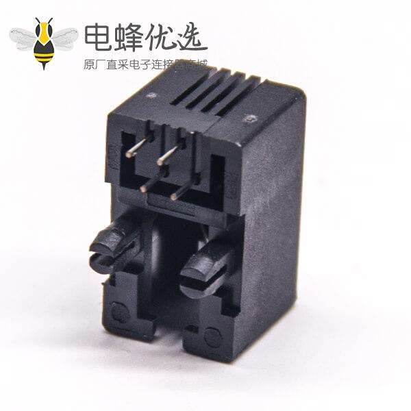 rj9插座非屏蔽式黑色塑胶外壳穿孔接PCB板