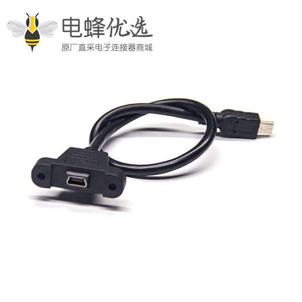 mini&nbsp;usb&nbsp;接口直式公对公usb2.0黑色转接线带螺丝孔