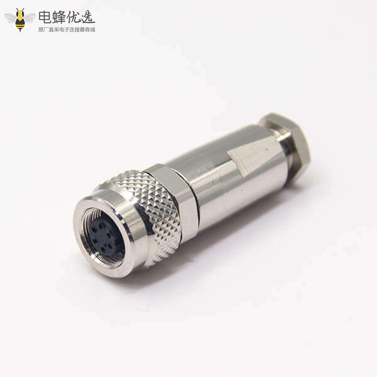 金属圆形连接器M9直式母头带屏蔽6芯金属组装接头