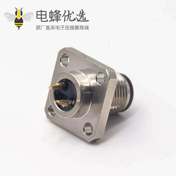 网络接头m12板端插座公头直式2pin带4孔法兰安装焊线式