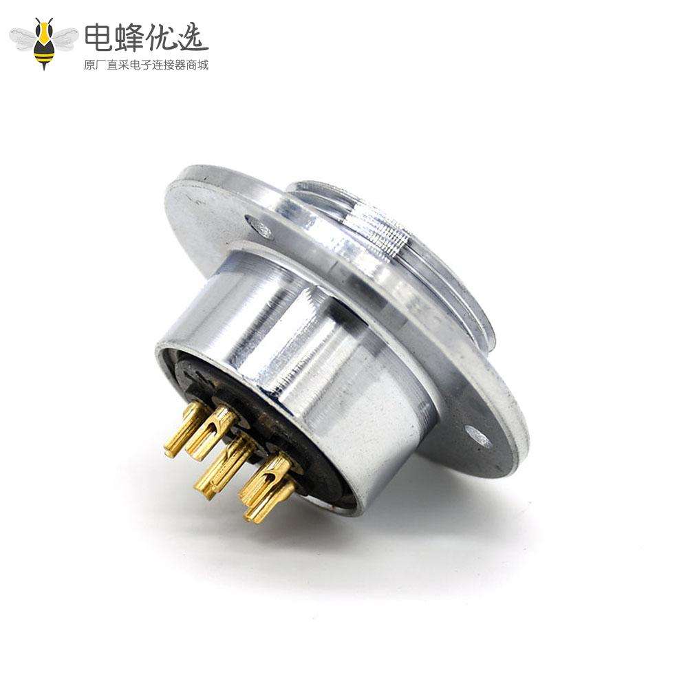 6芯航空插座GX30直式反装圆盘法兰安装焊杯公头接线连接器