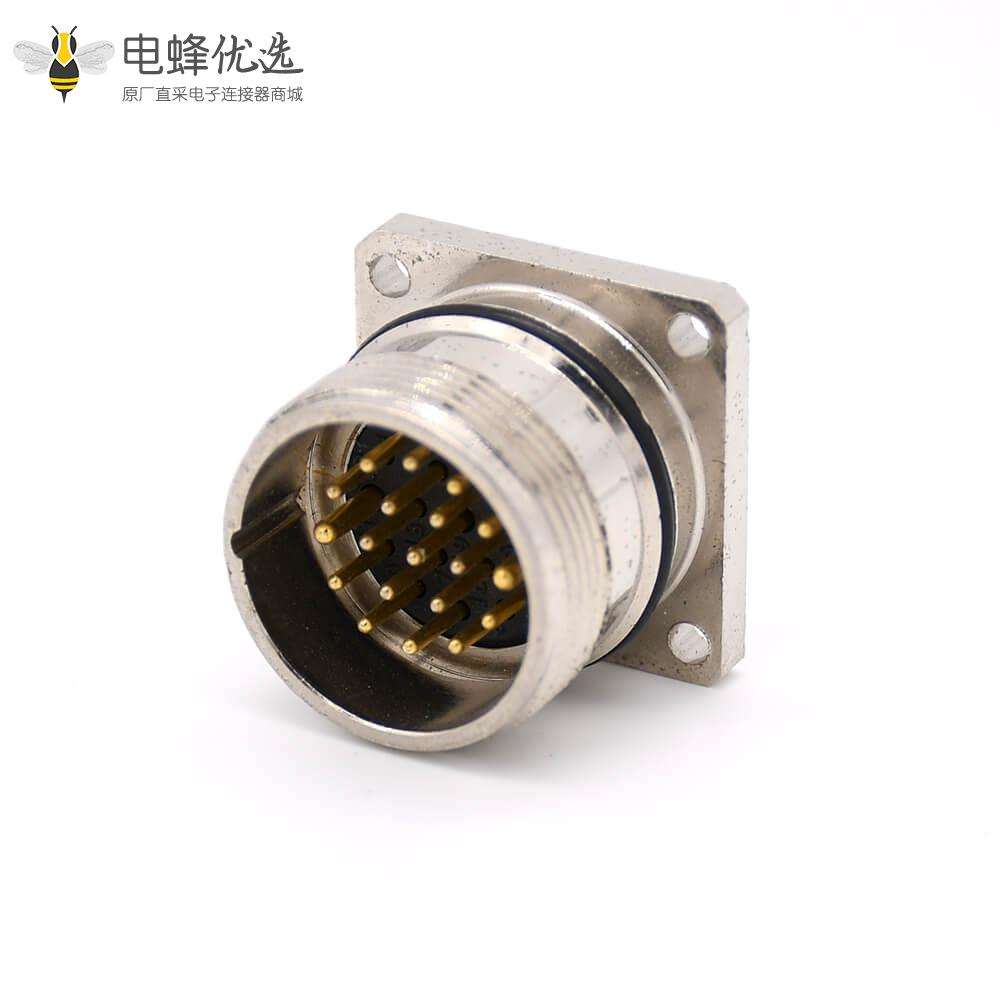 19芯插座 M23 直式接线方型四孔法兰公头连接器