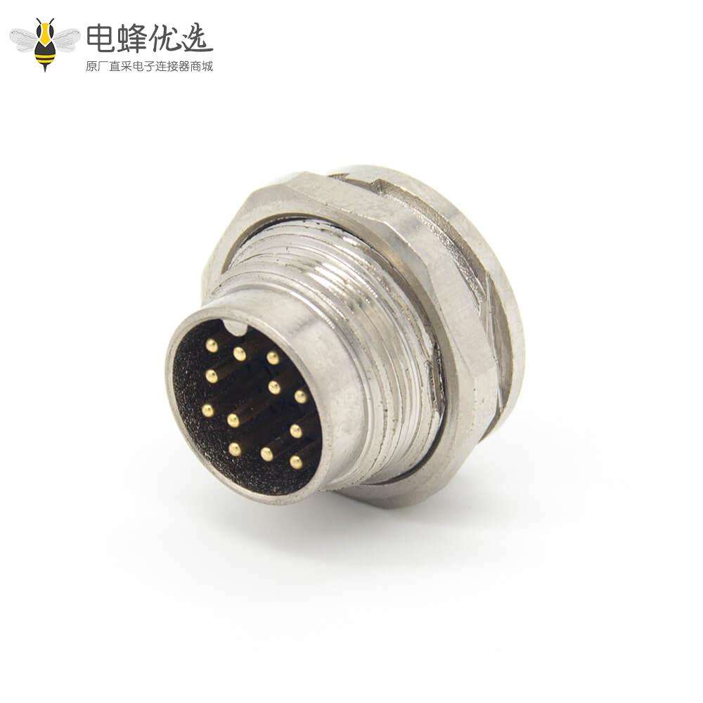 工业防水插头M16 12芯公头直式接线/面板连接器