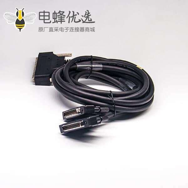SCSI 68针线HPDB型公转公螺丝锁一拖二注塑成型线2米