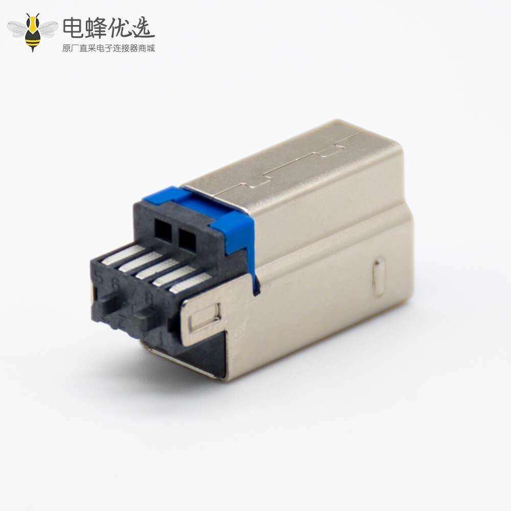 USB b型连接器3.0直式9芯公头焊接式接线一体式