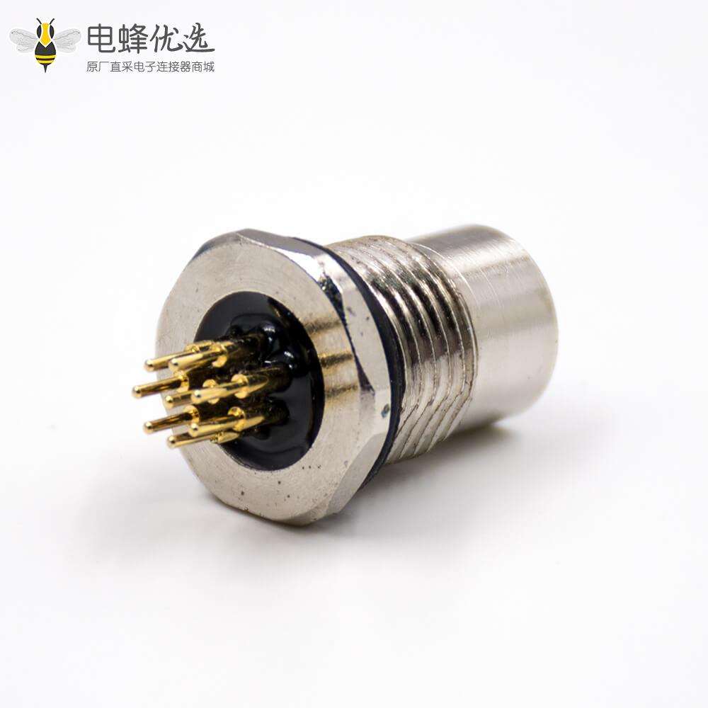 M12a型编码连接器8芯板端插座母头直式接PCB板前锁板传感器