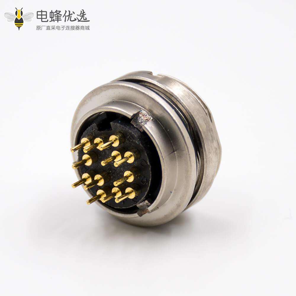 插座母头M16板端插座A扣12芯直式前锁板接PCB板传感器连接器