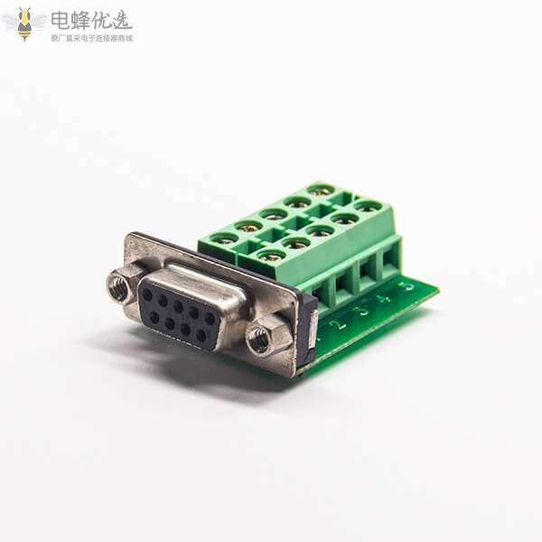 DB9转接板9针标准型母头转接线端子10孔转接板弯式转接头