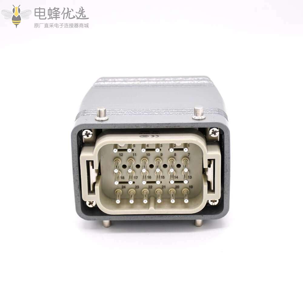 24芯重载连接器H10T开孔安装镀银螺钉PG29结构顶出口进线公母对接
