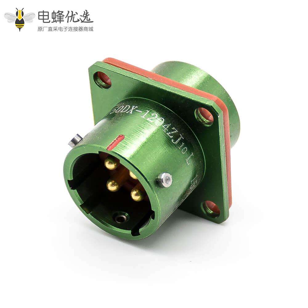 4芯连接器Y50DX直式14壳体号公插座面板安装焊杯光亮绿色阳极化卡口连接