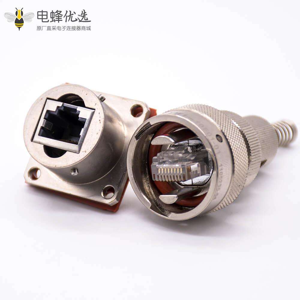 YW圆形连接器RJ-45内置接口类型卡口连接公母对接插头接线焊接插座面板安装焊接