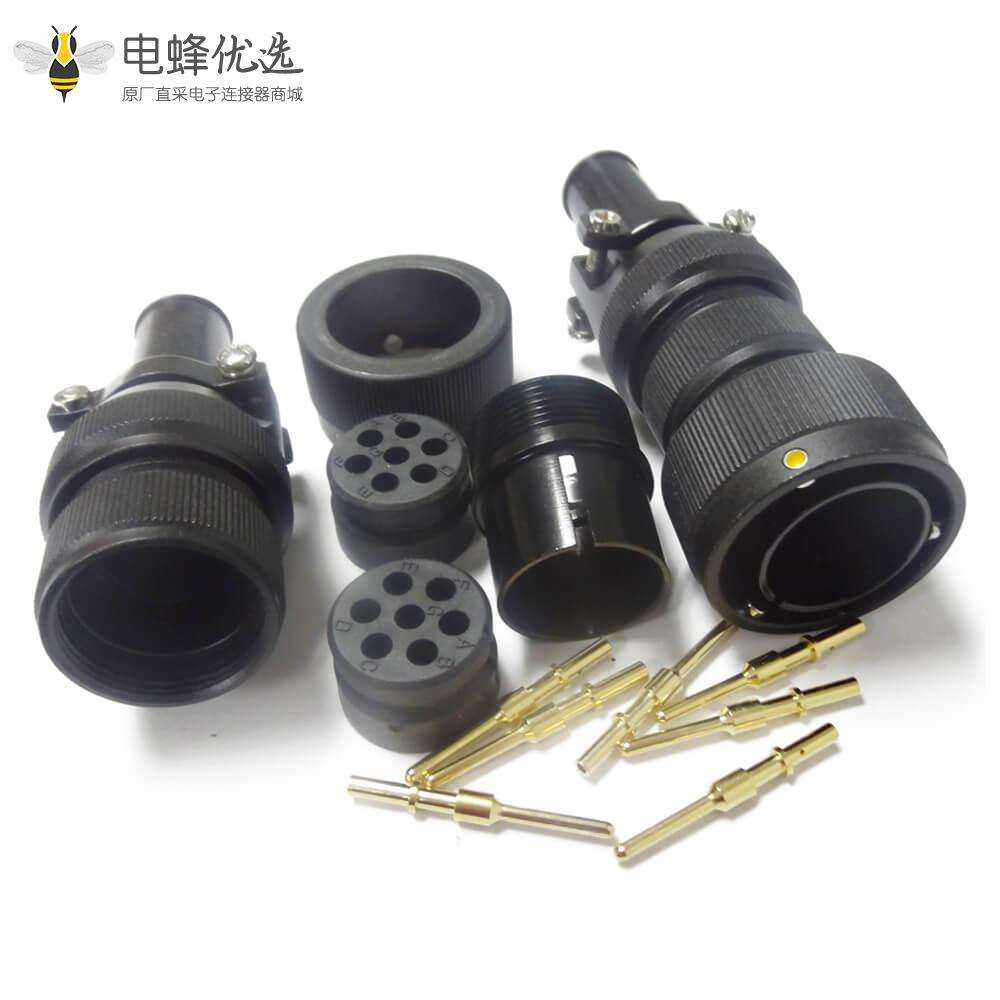 铁路专用圆形电连接器JL黑色阳极化美标7芯卡扣连接公插头直式牵引连接器