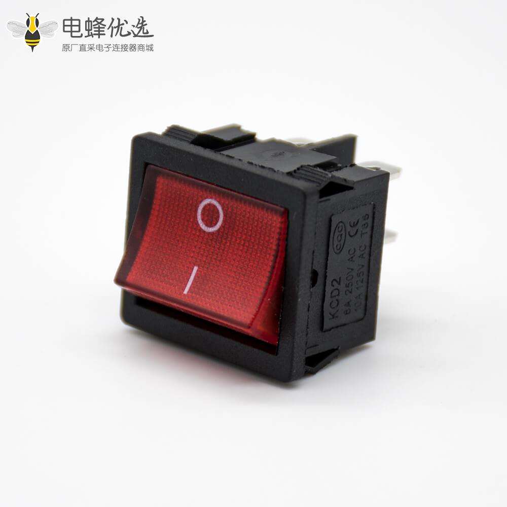 带灯船型开关面板安装2挡带灯4脚铁脚KCD5N-201直式电子船型开关接线