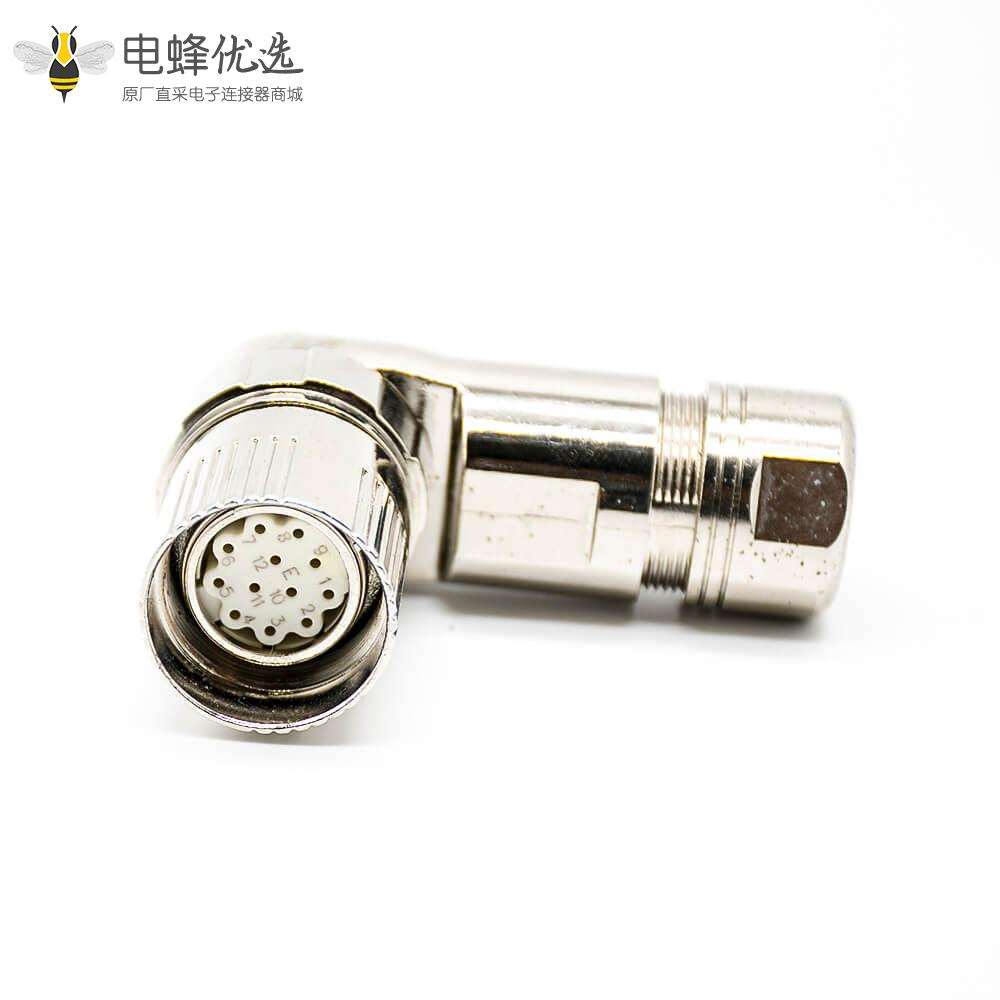 12芯连接器M23连接器弯插头母头接线带屏蔽