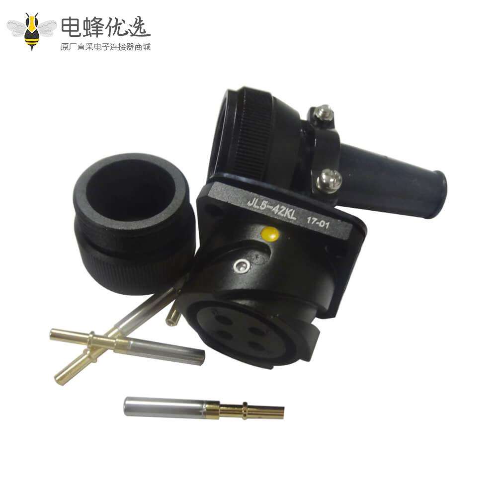 铁路专用连接器JL美标卡扣连接4芯面板安装180&deg;母插座焊接牵引连接器