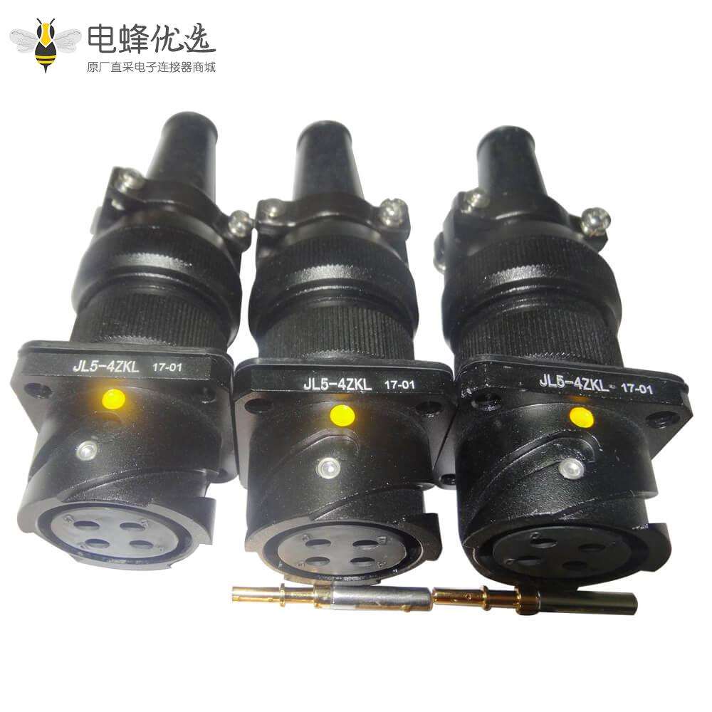 铁路专用连接器JL美标卡扣连接4芯面板安装180&deg;母插座焊接牵引连接器