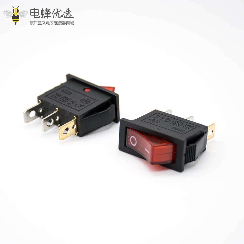 船型开关带灯3脚KCD3N-102接线2挡操作面板电子开关