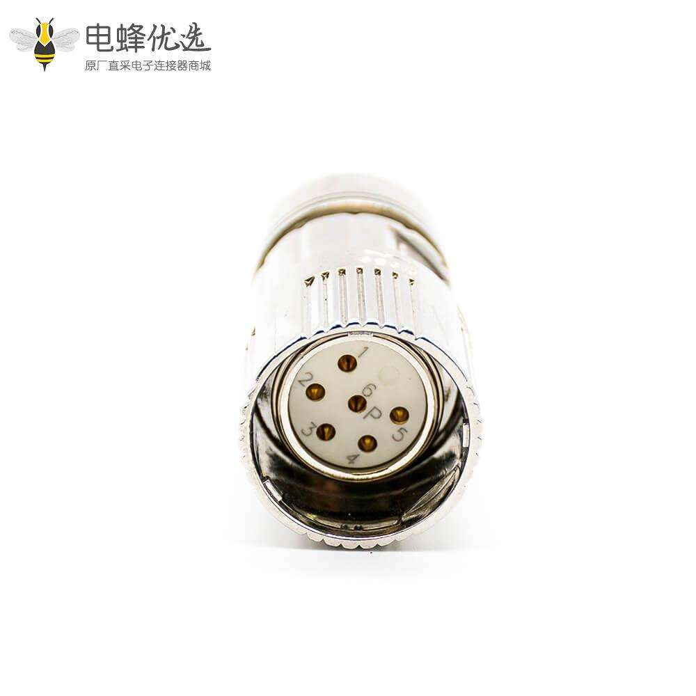 M23 6芯孔母插头直式接线焊线带屏蔽