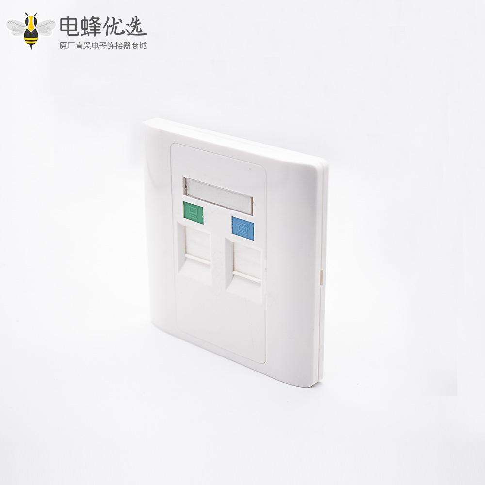 86型插座面板RJ45 RJ11双端口不带屏蔽网络插座