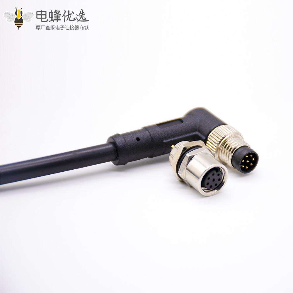 传感器m8连接器8针弯公转直母后锁板C编码注塑线单边线