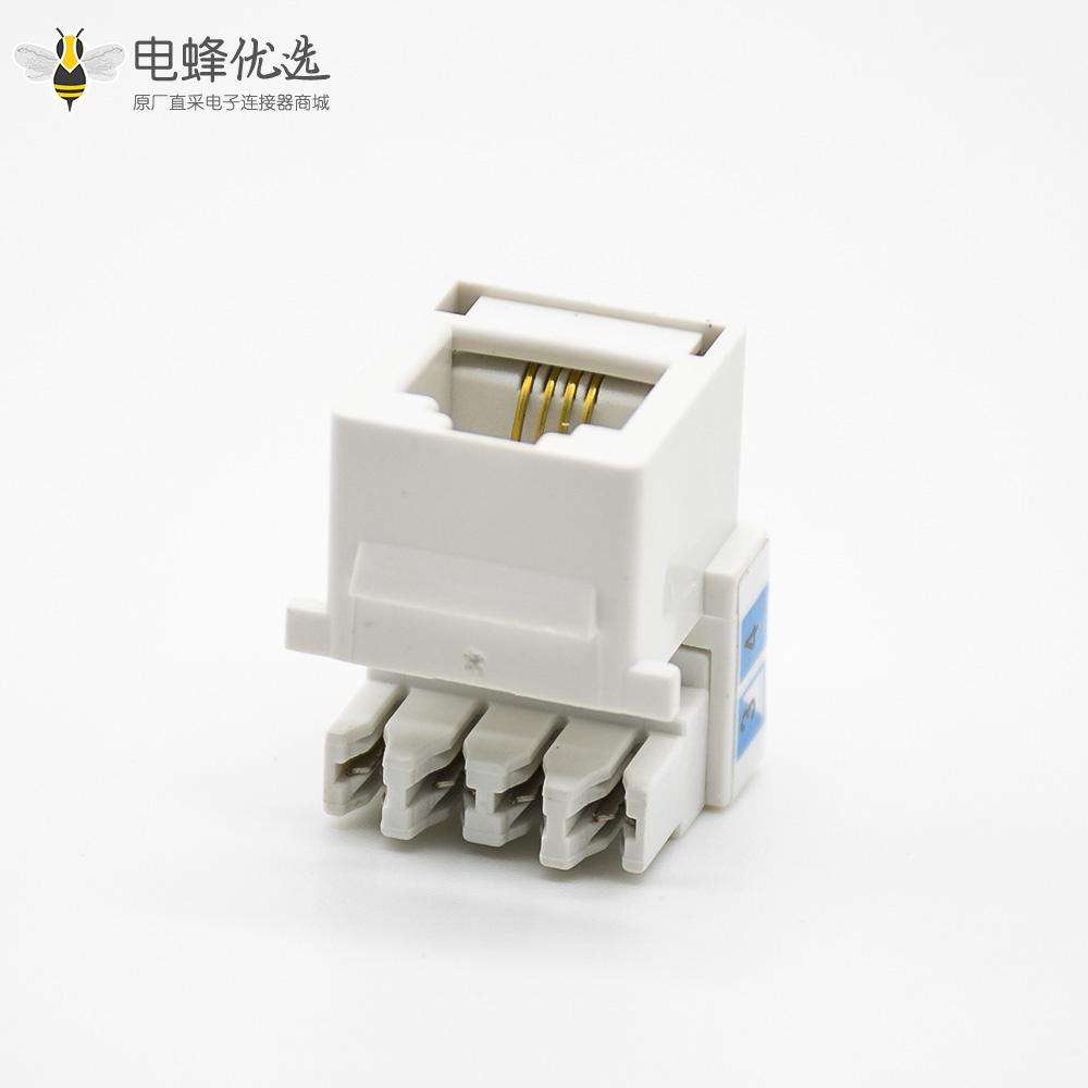 电话模块RJ11四芯弯式插孔CAT3单端口触头镀金非屏蔽