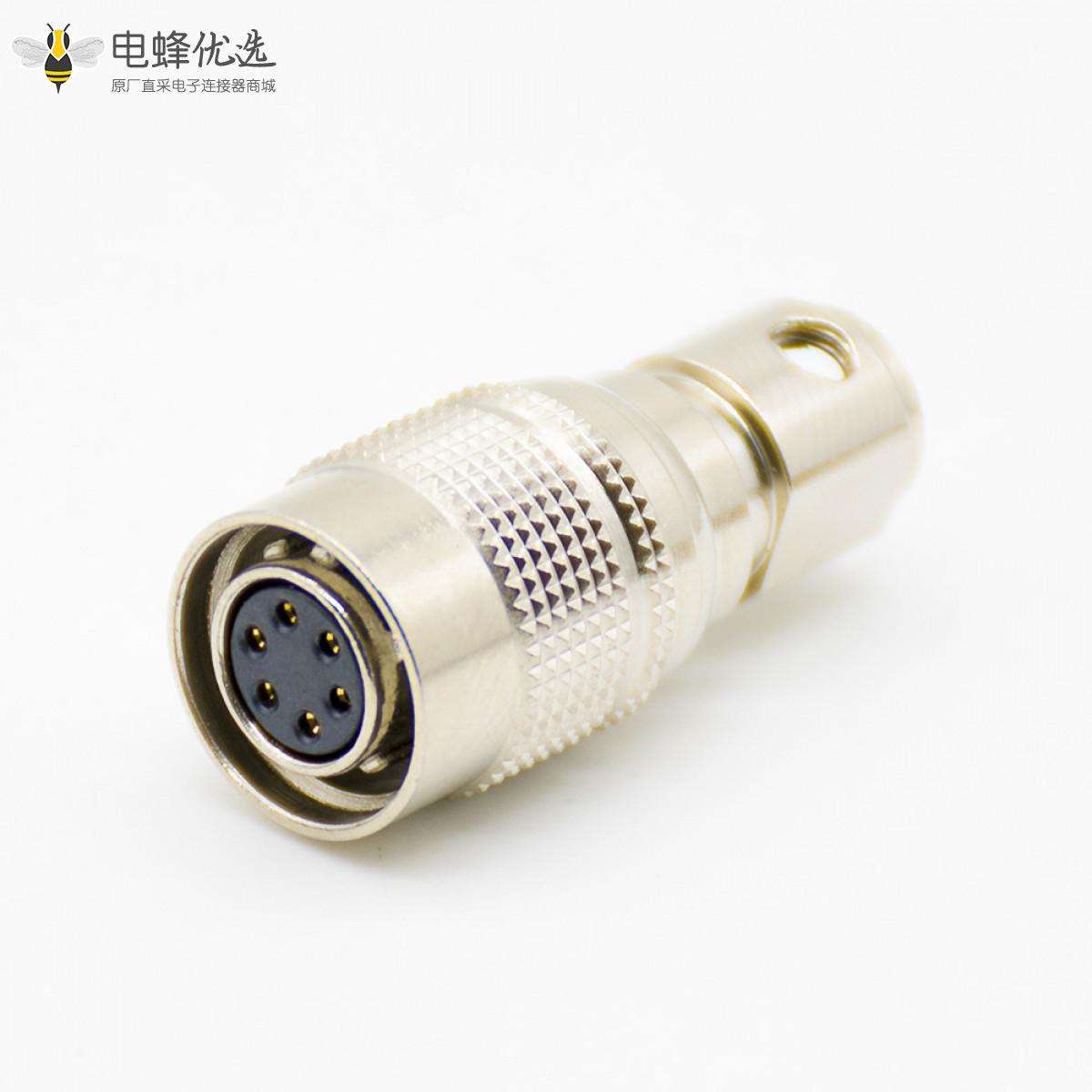 推拉自锁HR10系列连接器母插头+公插座一对6芯直式PCB穿孔后锁板安装