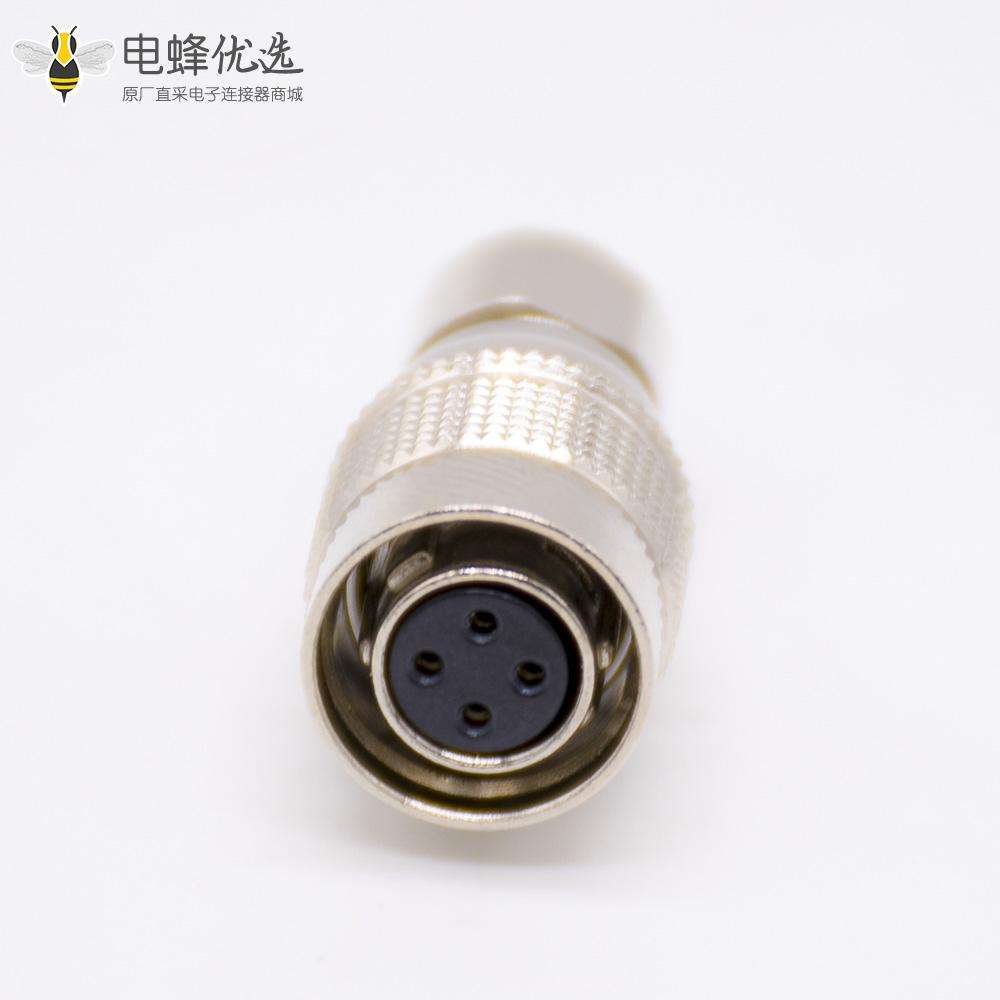 HR10圆形连接器4芯孔型母插头和浮动针型公插座一对直式焊线