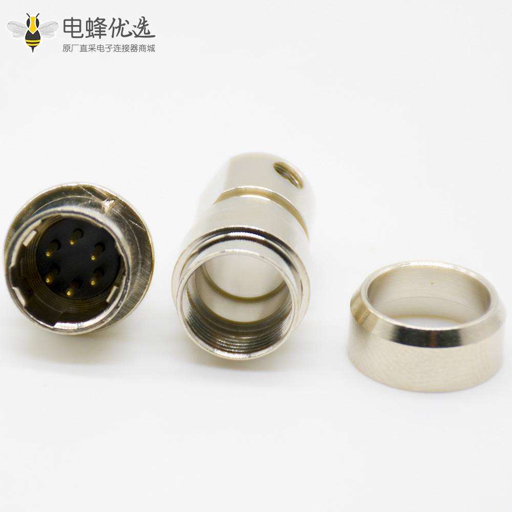 6芯直公插头浮动对接式焊杯HR10系列微型推拉自锁连接器