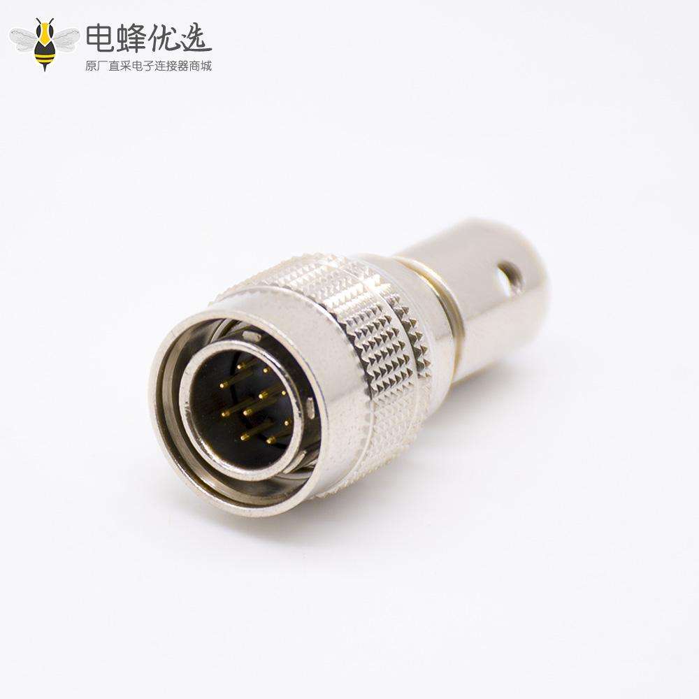 10芯公针型插头+母孔型插头一对直式焊杯HR10系列微型推拉自锁连接器