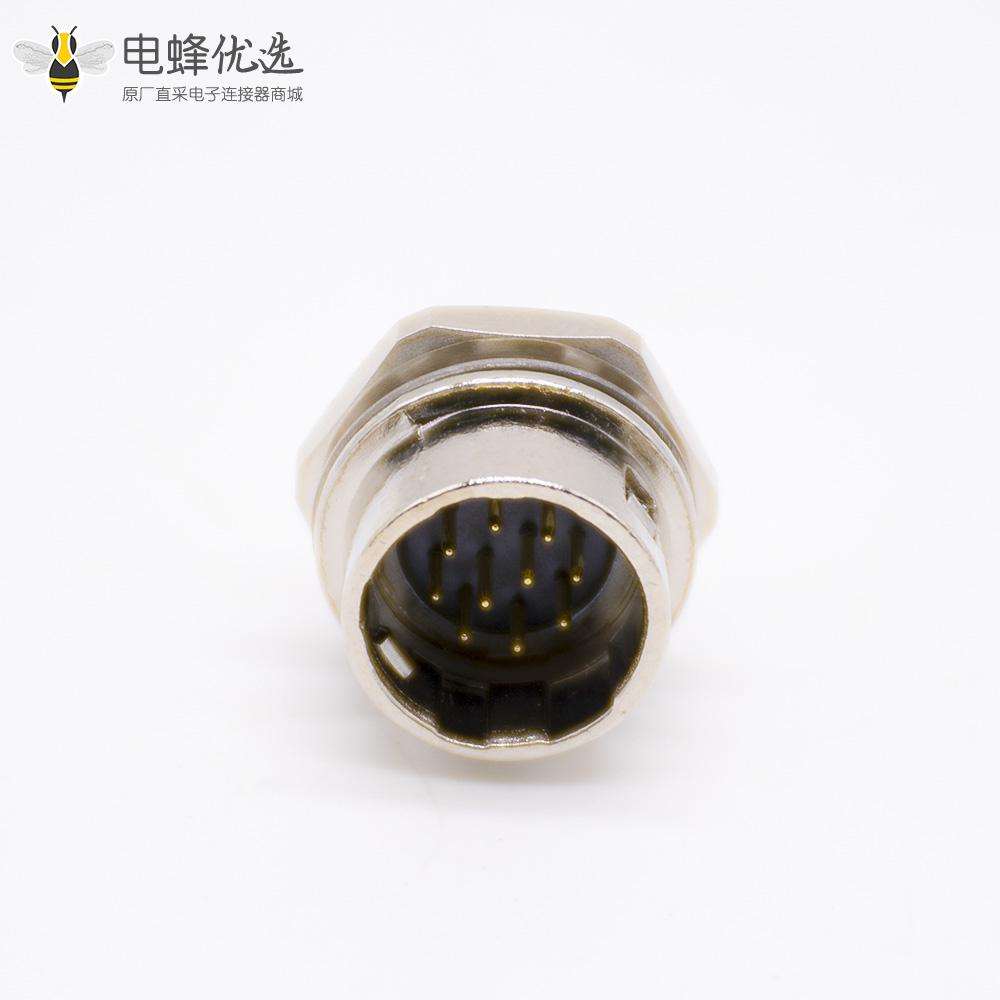 HR10系列圆形连接器10芯针型公插座焊线插座直式焊线后锁板